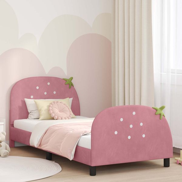vidaXL Kinderbettgestell mit Kopfteil Rosa 90 x 200 cm Samt 42011073