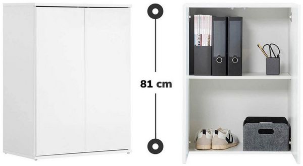 mokebo® Mehrzweckschrank 60 cm Breite 'Der Kurze', kurzer Schrank in Weiß aus Holz, grifflose Öffnung, funktionaler Aktenschrank, Made in Germany