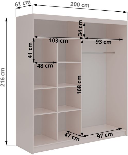 Schwebetürenschrank LUMOS in Kaschmir inkl. Innenausstattung, mit Lamellen-Optik, Schwarz, Breite 200 cm, moderner Kleiderschrank Bild 5