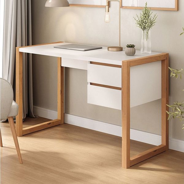 IDIMEX Schreibtisch BELINDA, Holztisch mit zwei Schubladen weiß/eiche
