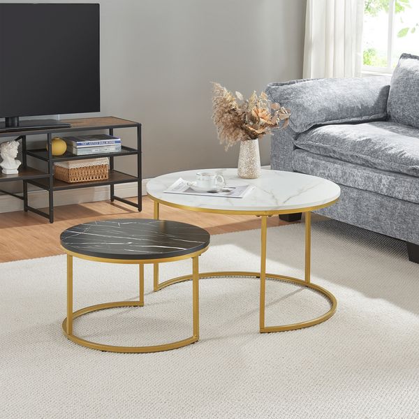 Couchtisch Christchurch 2er Set Marmoroptik, Weiß/Schwarz/Gold [en. casa]