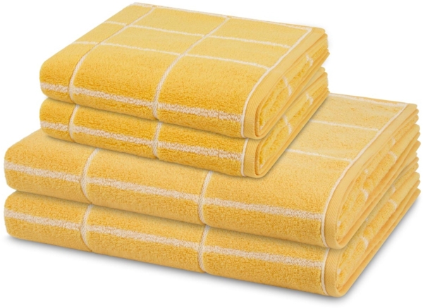 Ross Sensual Skin Karo 4 tlg. Frottier-Set - 2 X Handtuch (50 X 100cm), 2 X Duschtuch (75 X 140cm) - 500 - Ginster