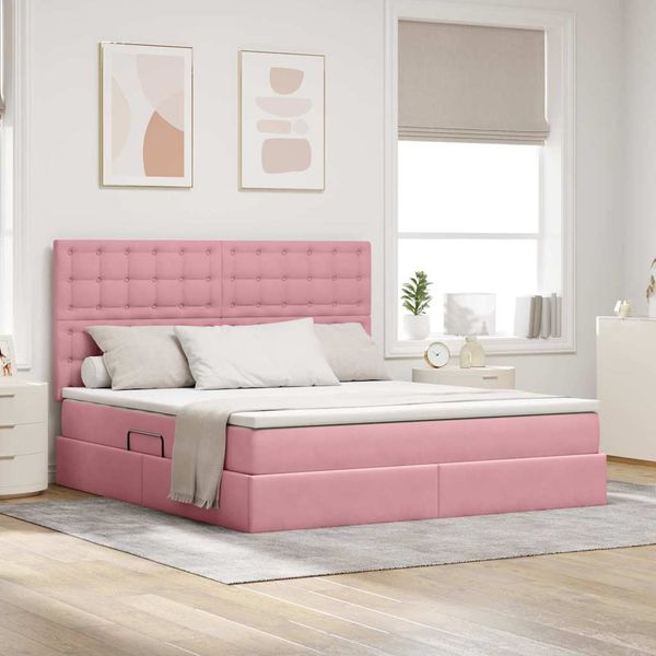 vidaXL Aufbewahrungsbett mit Matratze Rosa 180 x 200 cm Samt 3372170