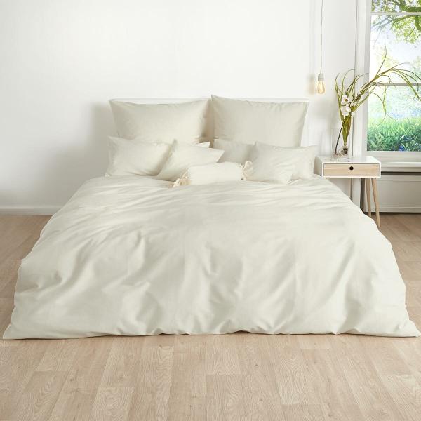 Traumschlaf Uni Mako-Satin Bettwäsche|240x220 cm + 2x 80x80 cm| ecru