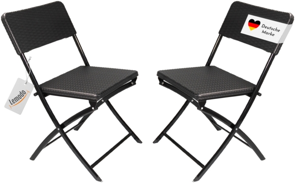 Klappstuhl 2er Set Stühle, schwarz Rattan-Optik, Campingstuhl