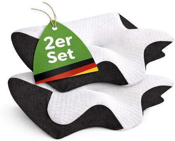 YaLiva_Decor® Kopfkissen 2 Stück, ergonomisches orthopädisches Kissen gegen Nackenschmerzen & Memory Foam, schwarz, 62 x 34 x 12 cm
