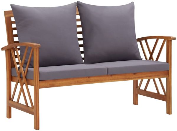 vidaXL Gartenbank mit Kissen, Massivholz Akazie braun / grau, 119 x 67 x 83 cm
