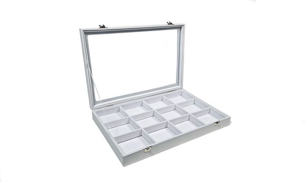 Yudu Schmuckkasten Schmucklade Schmuckkasten Schaukasten mit Glasdeckel Weiss