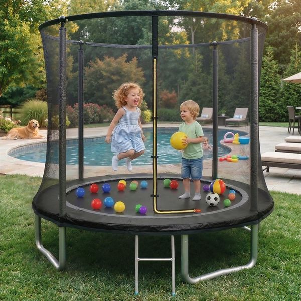 GUNJI Gartentrampolin 183/228/305 cm Garten-Kindertrampolin, max. Belastbarkeit 150KG, Ø 183 cm, (183 cm, (183/ 228/305/366/427 cm, Outdoor-Gartentrampolin mit Sicherheitsnetz, doppelter Schutz mit Schutzmatte)-ostern geschenke)