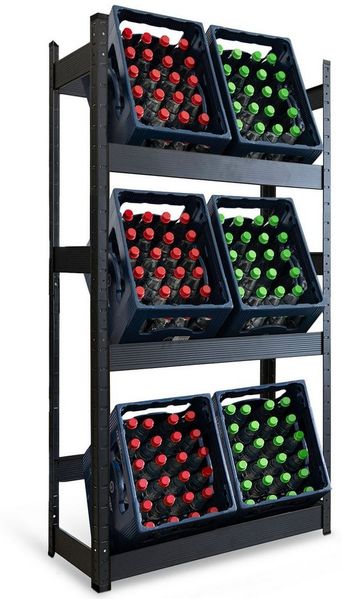 Floordirekt Flaschenregal Osaka, Aus pulverbeschichtetem Stahl für 3 bis 9 Kästen, Einfaches Ein- und Ausräumen dank cleverer Bauweise