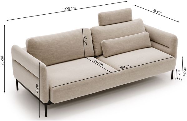 Selsey 'Solianero' 3-Sitzer-Sofa mit Schlaffunktion, beige, 223 cm ca. 95 x 223 x 96 cm Bild 5