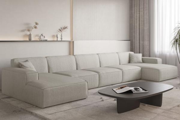 Wohnlandschaft Sofa U-Form CELES PREMIUM XL in Stoff Scala Sandgrau