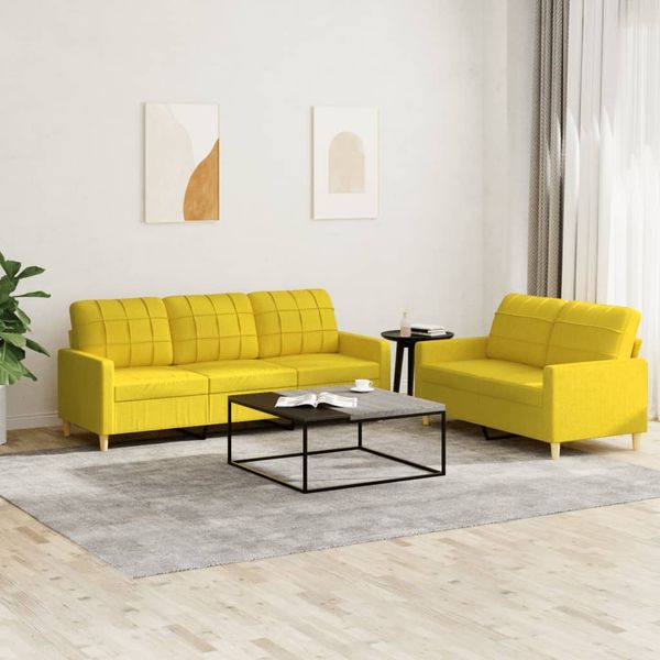 vidaXL 2-tlg. Sofagarnitur mit Kissen Hellgelb Stoff 3201311