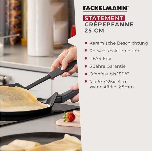FACKELMANN Crepepfanne 25cm Statement – Keramik beschichtete flache Pfanne - Recyceltes Aluminium mit Antihaft-Beschichtung – Für alle Herdarten inklusive Induktion, 3 Jahre Garantie, PFAS-frei