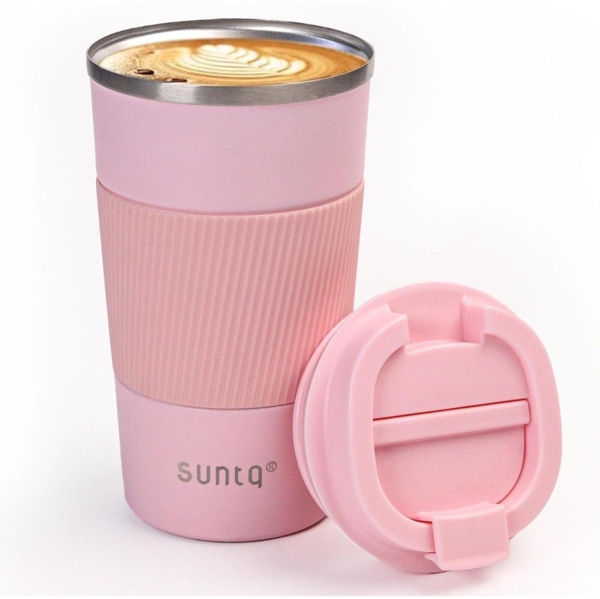 SUNTQ Kaffeebecher to go Thermo Edelstahl Doppelwand Isoliert 510ml Rosa