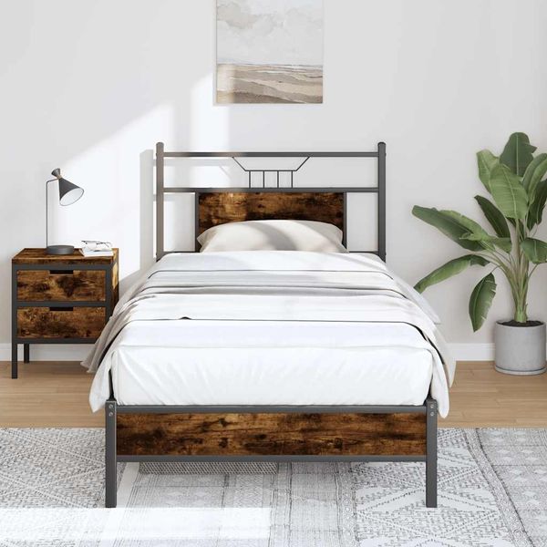 vidaXL Bettgestell ohne Matratze Räuchereiche 90x200 cm Holzwerkstoff 4106883