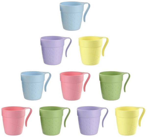 Engelland Kinderbecher Plastikbecher mit Henkel, 10-tlg, Kunststoff, BPA-frei, mit Henkel, bunte Mischung, 0,33 Liter