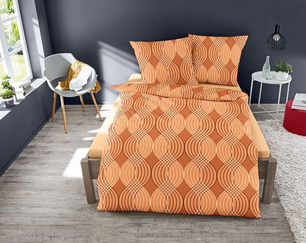 JACK Bettwäsche 135x200cm / 155x220cm Wellen Linien in Orange Braun, Biber, 2 teilig, Stilvolles Muster in warmen Orangetönen
