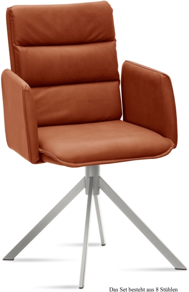 Armlehnstuhl (8er-Set) Dorree 52x92x60 Edelstahl/Cognac