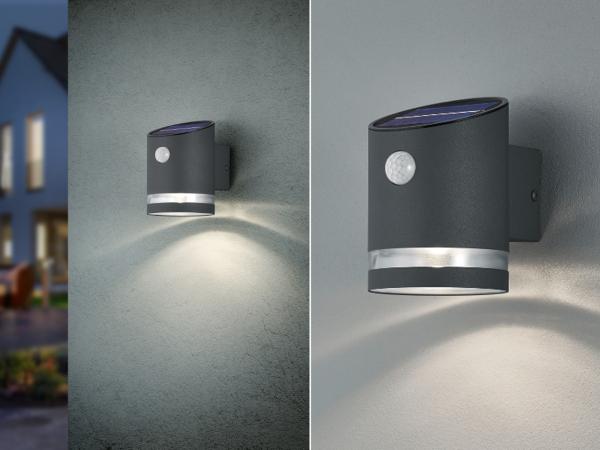 Reality Leuchten LED Solar Außenwandleuchte Salta R22231142, Kunststoff anthrazit, inkl. 3 Watt LED, Bewegungsmelder