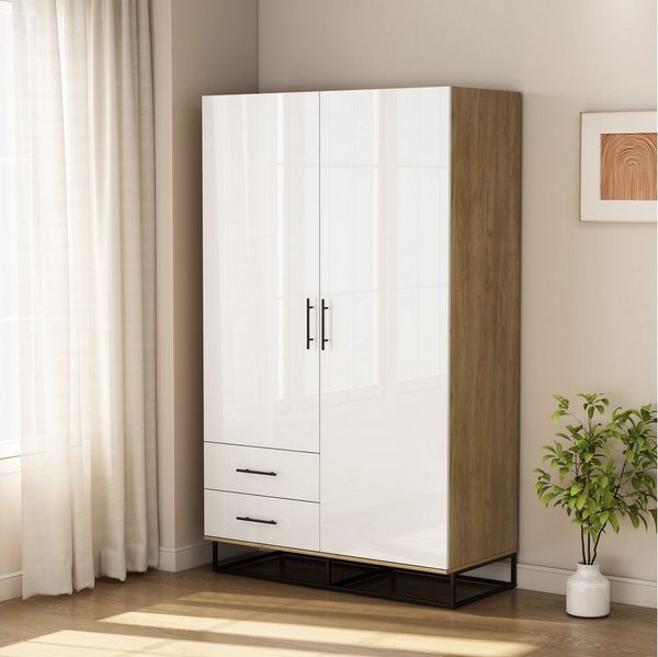 OTTO home Kleiderschrank Luca Kommode Schrank Schlafzimmer (Hochwertige schwarze Griffe und Kufengestell aus Metall) Schlafzimmerschrank mit 2 Türen und 2 Schubladen, Breite 120cm