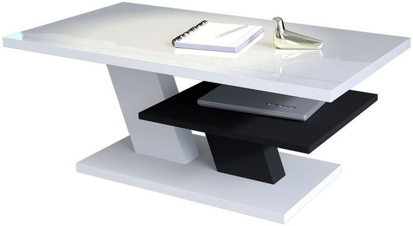 Mazzoni Couchtisch Cliff Weiß Hochglanz / Schwarz matt Wohnzimmertisch 110x60x45cm