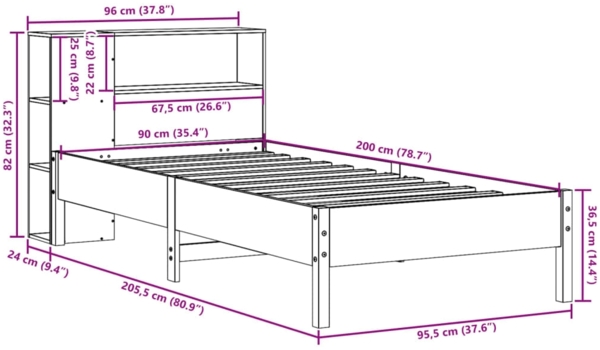 vidaXL Massivholzbett mit Regal ohne Matratze Weiß 90x200 cm Kiefer 3322850 Bild 10