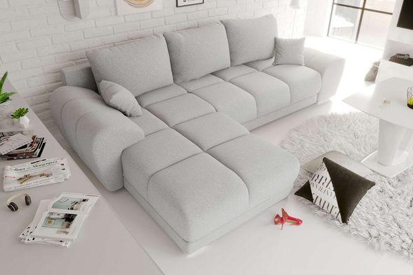 99rooms Antalya Ecksofa Strukturstoff NEVE Hellgrau Links mit Schlaffunktion