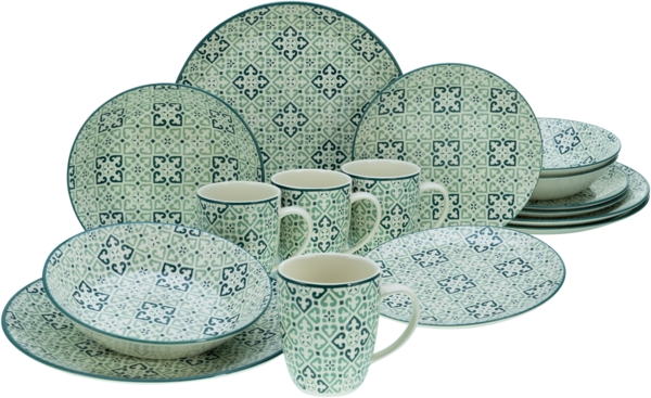 CreaTable, 17848, Serie Yara Petrol, Geschirrset, Kombiservice 16 teilig Grün
