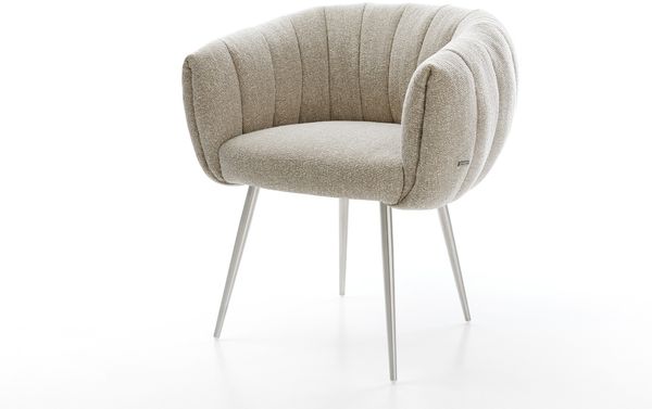 Esszimmerstuhl Jada-Flex Webstoff Soft Beige 4-Fuß konisch Edelstahl Taschenfederkern