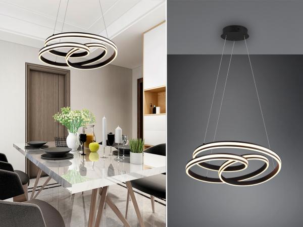 Große LED Pendelleuchte NURIA dimmbar geschwungen Schwarz, Ø 60cm