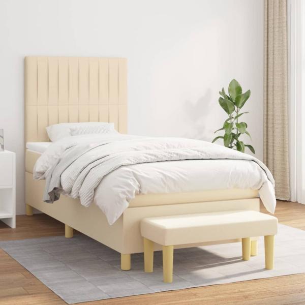 vidaXL Boxspringbett mit Matratze Creme 100x200 cm Stoff 3137298