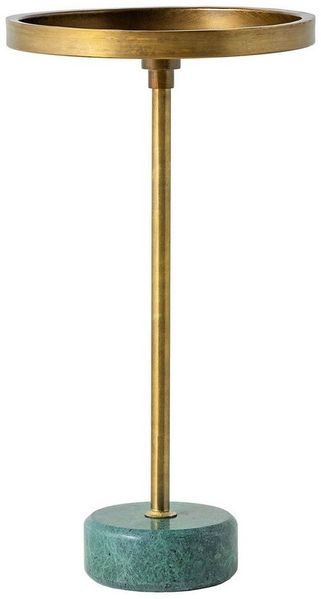 riess-ambiente Beistelltisch TRAYFUL 60cm messing antik / grün · Wohnzimmertisch mit Marmor-Fuß (Einzelartikel, 1-St), Schlafzimmer · Metall · rund · handmade · Nachttisch