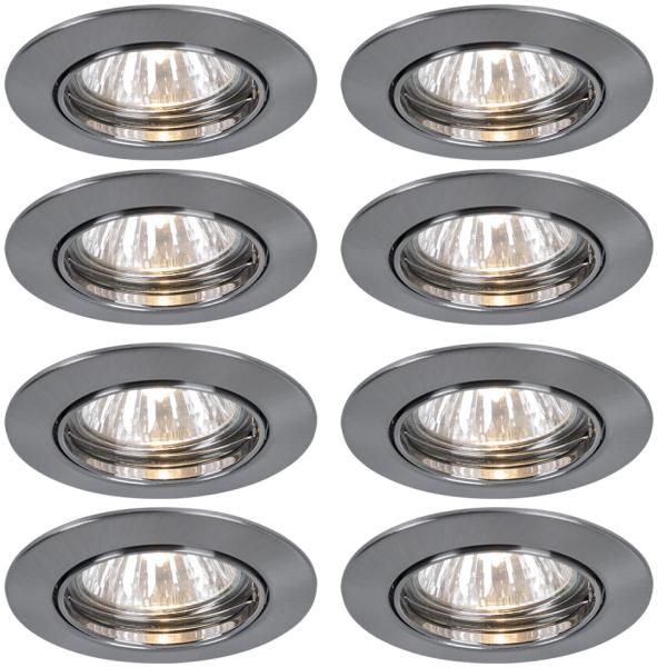 8x LED Einbaustrahler, rund, silber, 8,3 cm, PREMIUM LINE