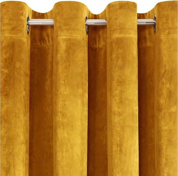 Eurofirany 'VILLA' Vorhang, Samtvorhänge, Velours Blickdicht, Senfgelb, 10 ÖSEN, H250 x B140 cm (1er Pack)