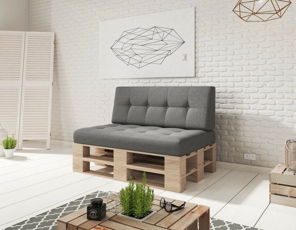 sunnypillow Palettenkissen Kaltschaum Palettenauflage Palettenpolster 120x80 Palettensofa Sitzkissen Rückenlehne gesteppt 2er Set Grey