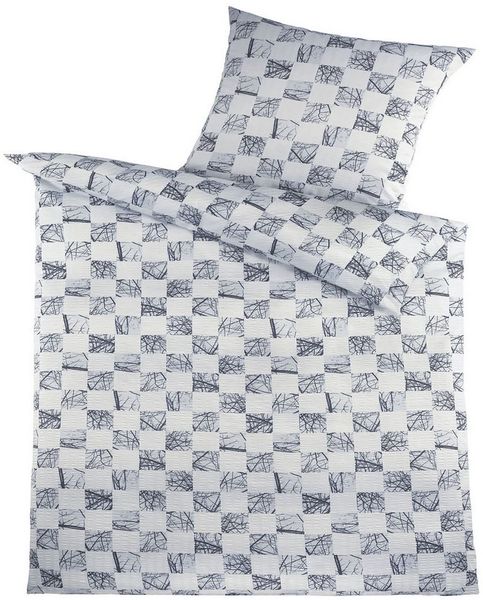 KH-Haushaltshandel Bettwäsche 2-tlg. Bettwäsche Seersucker Bettwäsche 155x220 +80x80cm, Übergröße, Seersucker, 2 teilig, Komfortgröße, weiß grau schwarz, kariert, bügelfrei