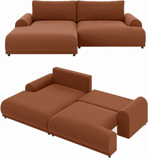 Ecksofa Lounge Schlaffunktion Bettkasten moderne L-Couch Ecke Links Terracotta