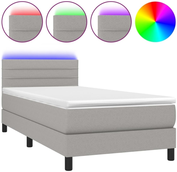 vidaXL Polsterbett mit Matratze und LED-Beleuchtung Hellgrau 90x200 cm