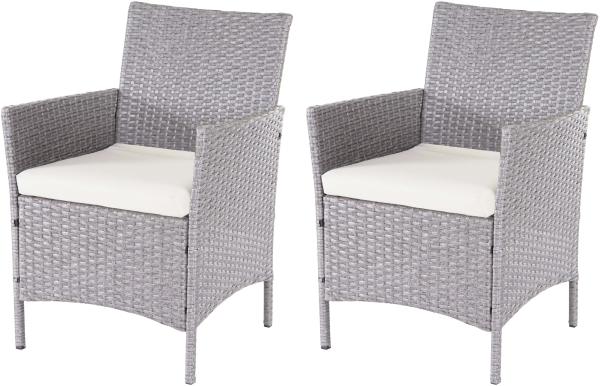 2er-Set Poly-Rattan Gartensessel Halden, Korbsessel ~ grau, Kissen creme