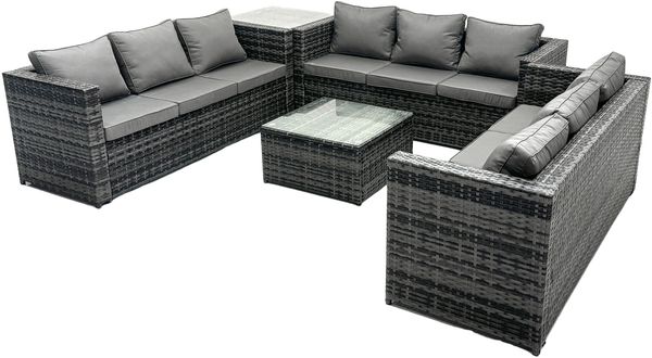 Fimous Rattan Gartesofa Set 9-sitzer Lounge Gartenmöbel Set Wetterfeste Polyrattan Sitzgruppe für Garten; Balkon;Terrasse Dunkelgrau Mischen