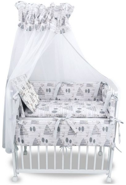 Baby-Delux Beistellbett Babybett Waldfreunde grau, 10-tlg, Stillbett 90x40 weiß höhenverstellbar, Matratze inkl. komplett Set