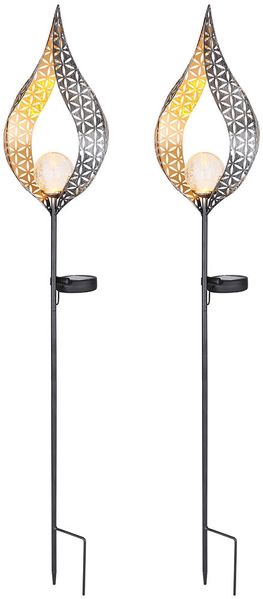 2x LED Solarleuchte, Flammen Design, silber, gelb, H 90 cm