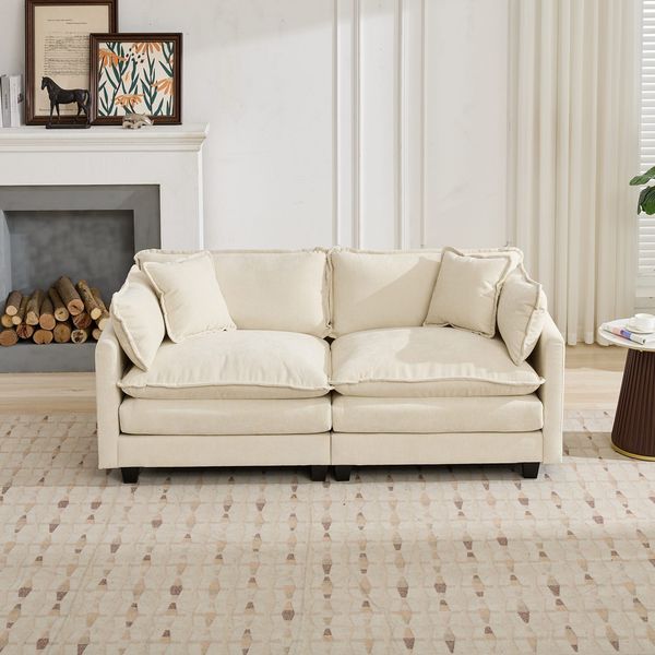 2-Sitzer-Sofa aus Chenille mit modularem Design, beige