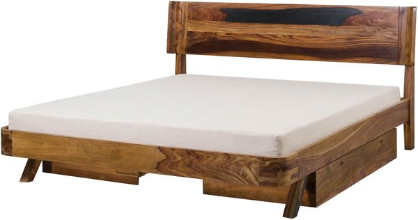 Bett mit Schublade Sheesham 180x200x98 dunkelbraun lackiert MAILAND #245