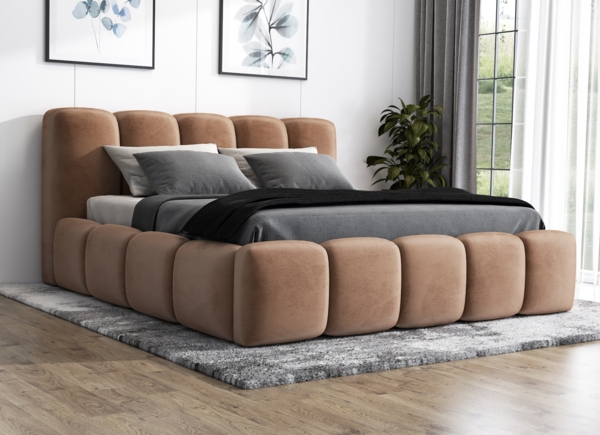 Polsterbett STAR 140x200 ohne Matratze mit Bettkasten und Lattenrost. Farbe: Tabak 3