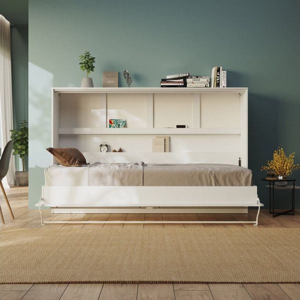 SMARTBett Schrankbett Standard 90x200 cm, 120x200 cm, 140x200 cm Weiß Klappbett horizontal/ quer, Gasdruckfedern
