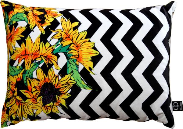 Casa Padrino Luxus Deko Kissen Virginia Sunflowers Schwarz / Weiß / Mehrfarbig 35 x 55 cm - Feinster Samtstoff - Wohnzimmer Kissen