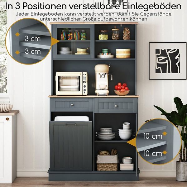 COSTWAY Küchenbuffet für 38L Mülleimer mit Arbeitsplatte, Hochschrank weiß