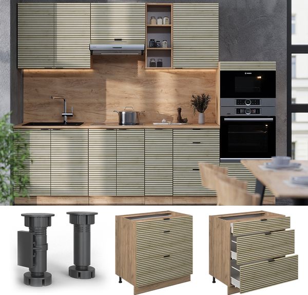 Küchenunterschrank Fame-Line Eiche Paneel 80 cm mit 3 Schubladen, ohne Arbeitsplatte Vicco Bild 2